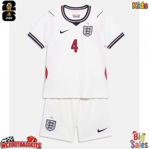 England Declan Rice #4 Replica Home Stadium Kit for Kids World Cup 2026 Short Sleeve (+ pants)